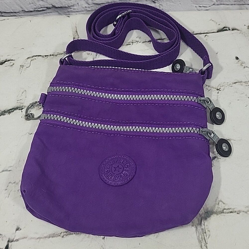Kipling Crossbody Bag Purple Nylon Multi-Pocket Purse Travel Compact Quick Dry
